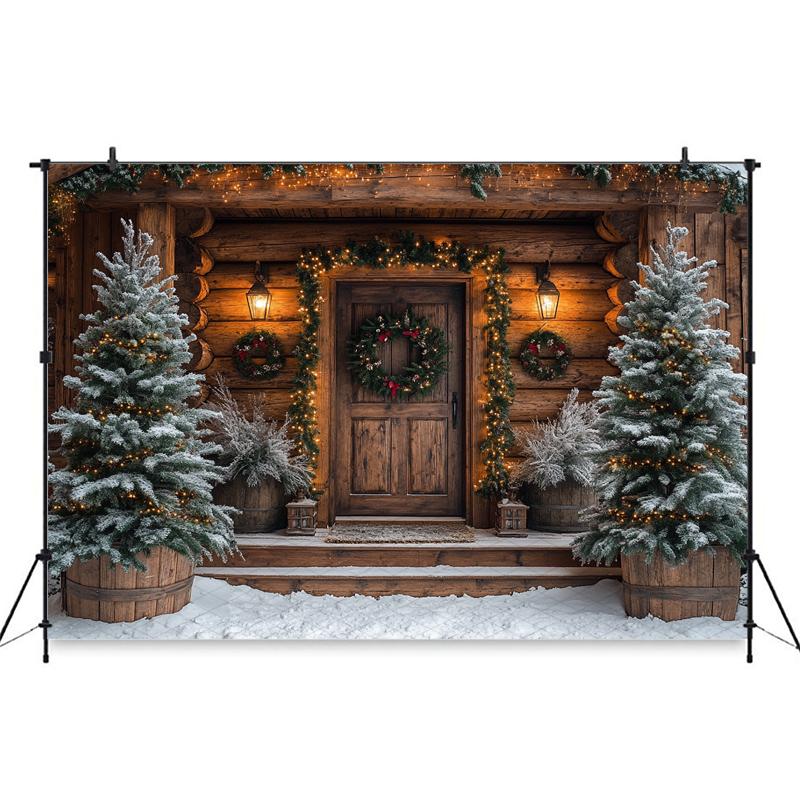 Mocsicka Christmas Photography Backgrounds Winter Snow Decoration Photo Backdrops Xmas Tree Wooden House Pattern Shootin181