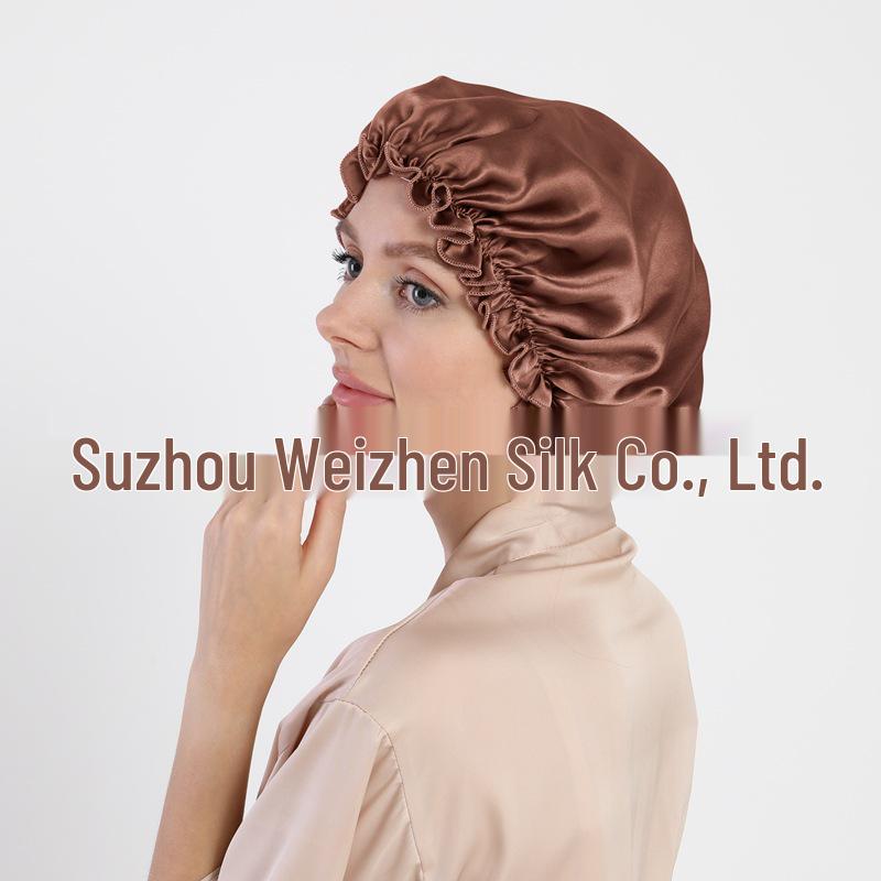 Maulbeerseide Schlafhaube für die Haarpflege - 100% Seide, Nach der Geburt & für dünnes Haar Netz L (58-60cm) kaffeebraun