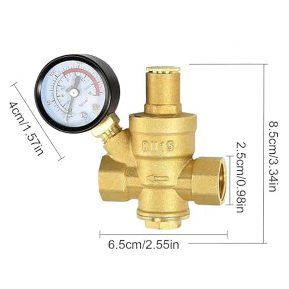 Verstellbares Messingventil mit Manometer zur Regelung des Wasserdrucks in 1/2 Zoll DN15 Sanitär- und Bewässerungssystemen