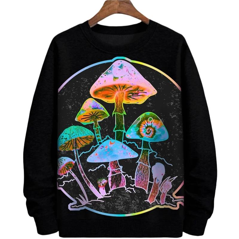 Women 3D Print Colorful Mushroom Mysterious Moth Graphic Crewneck Sweatshirt Longsleeve O Neck Loose Streetwear Vintage