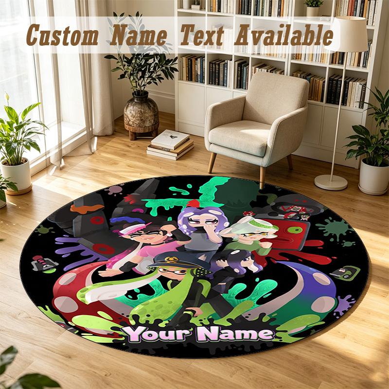 Round Rug Custom NameSplatoon Pattern Non Slip Carpet Home Floor Decor