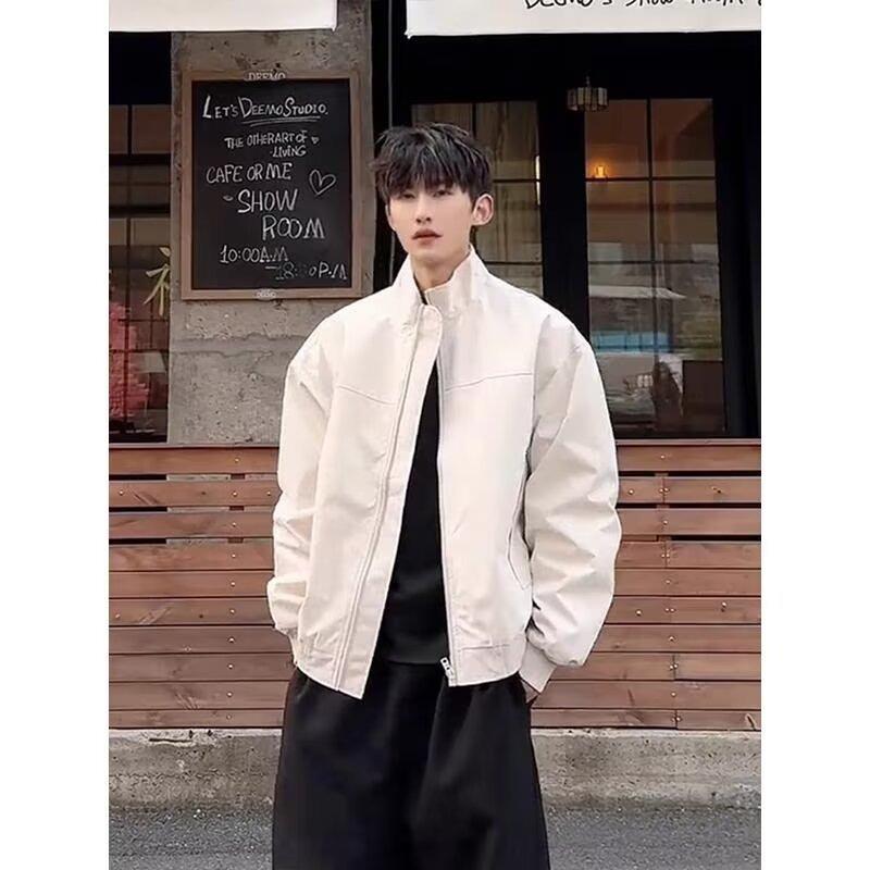 Mens Casual Loose Stand Collar Spring Vintage Workwear Jacket