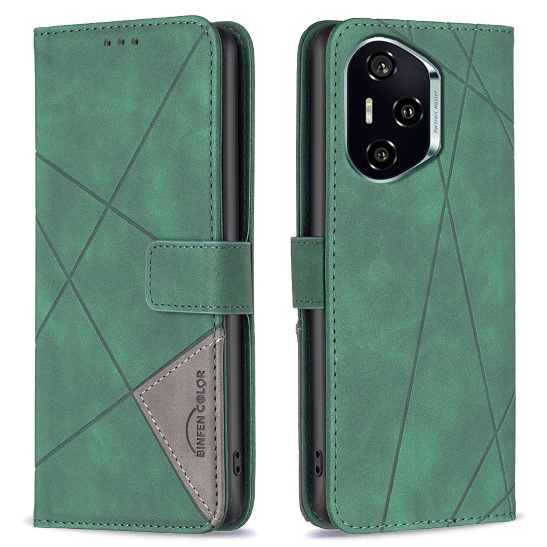

BINFEN COLOR For Honor 300 Pro/300 Ultra Phone Cases Wallet Stand Geometry Imprinted Leather Cover Green