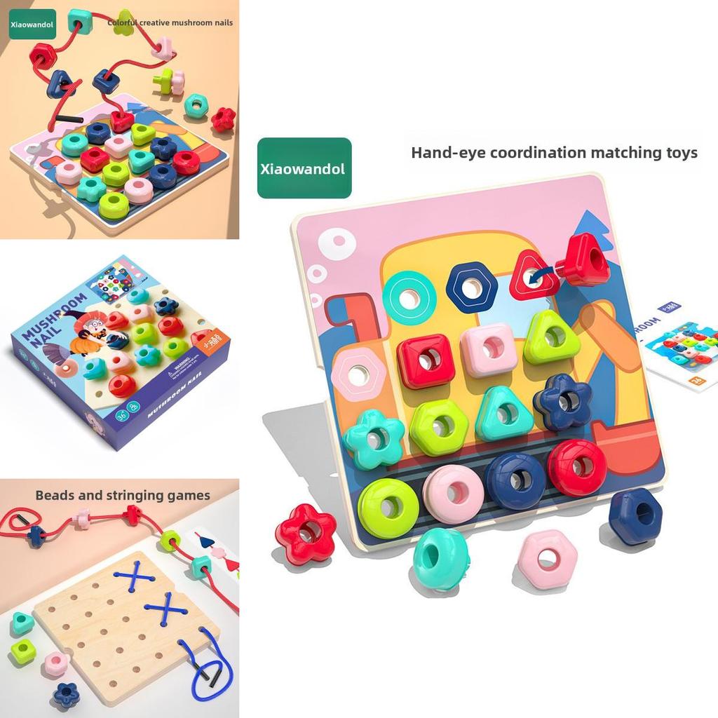 Wooden Mushroom Pegboard Puzzle For Kids Creative Learning Game For Preschool Kids
