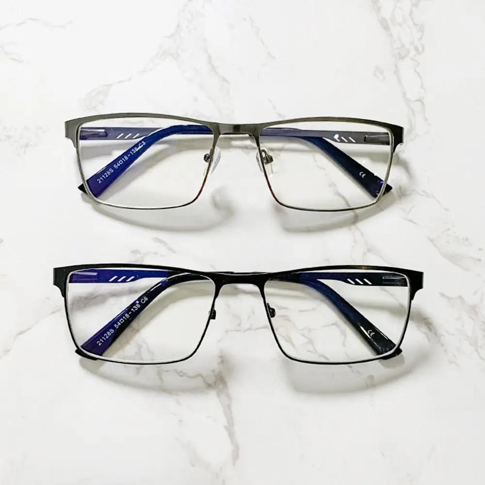Men Square Metal Large Frame Reading Spring Leg Elderly Presbyopia Glasses Women Ultralight Anti Blue Light Hyperopia Eyeglasses
