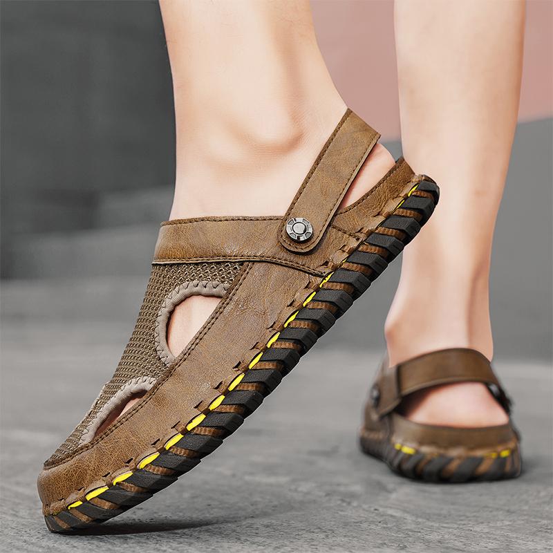 Men Hiking Sandals Outdoor Black Brown Mesh Clogs Wide Palm Slippers Closed Toe Sport Sandals Beach Shoes Large Size