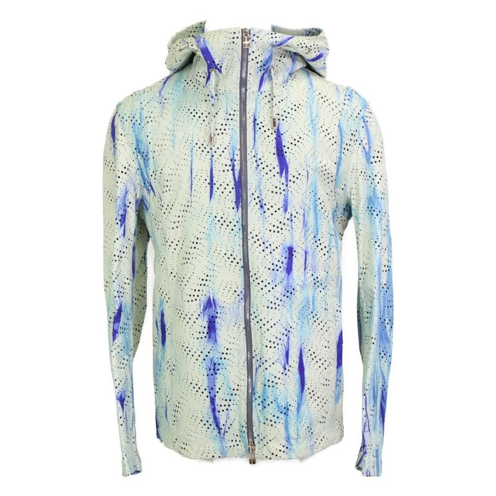 ZELE-PARIS Deerskin Perforated Zip-Up Hoodie Jacket 48 blueUsed