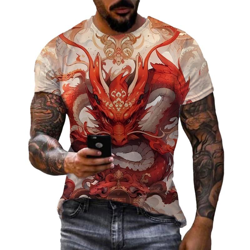 Men's Fashion China Golden Dragon 3D Printed T-shirt