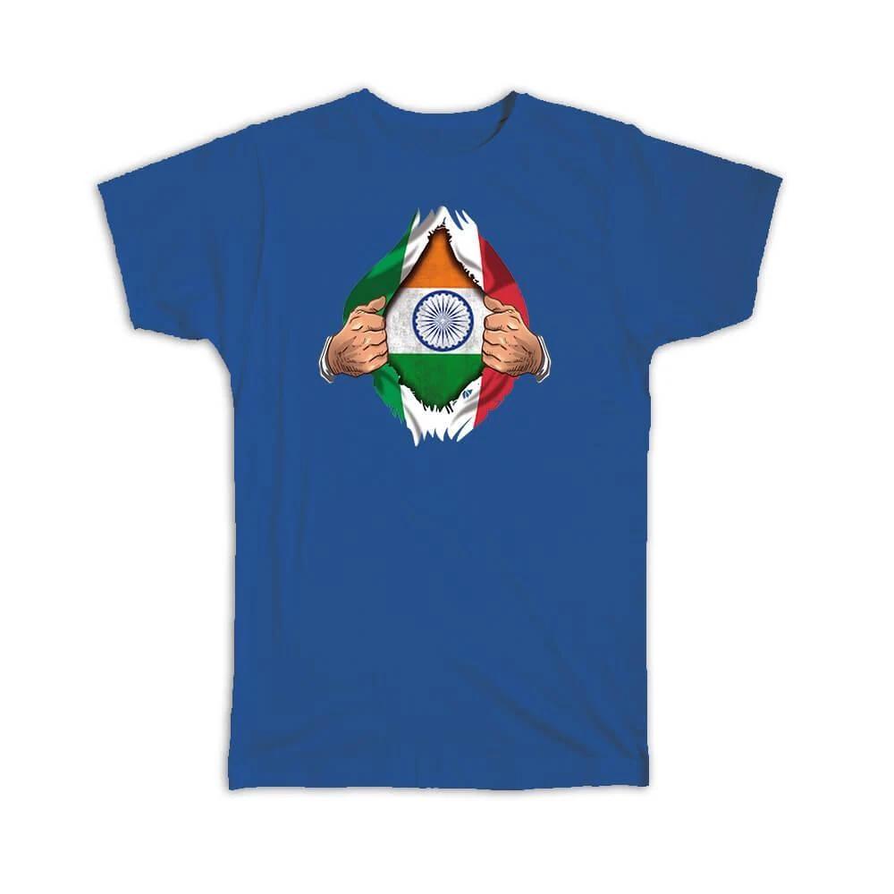 Gift T-Shirt : India Italian Flag Chest Indian 3XL