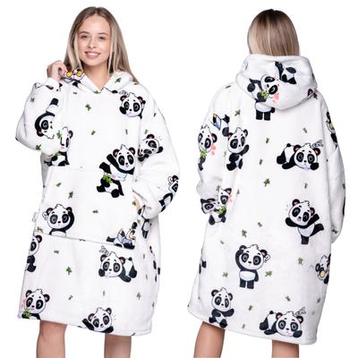 KOC BLUZA Oversize Ciepła Gruba KOCOBLUZA 2w1XXL PANDY BIAŁA Futrzak[KB-W5]