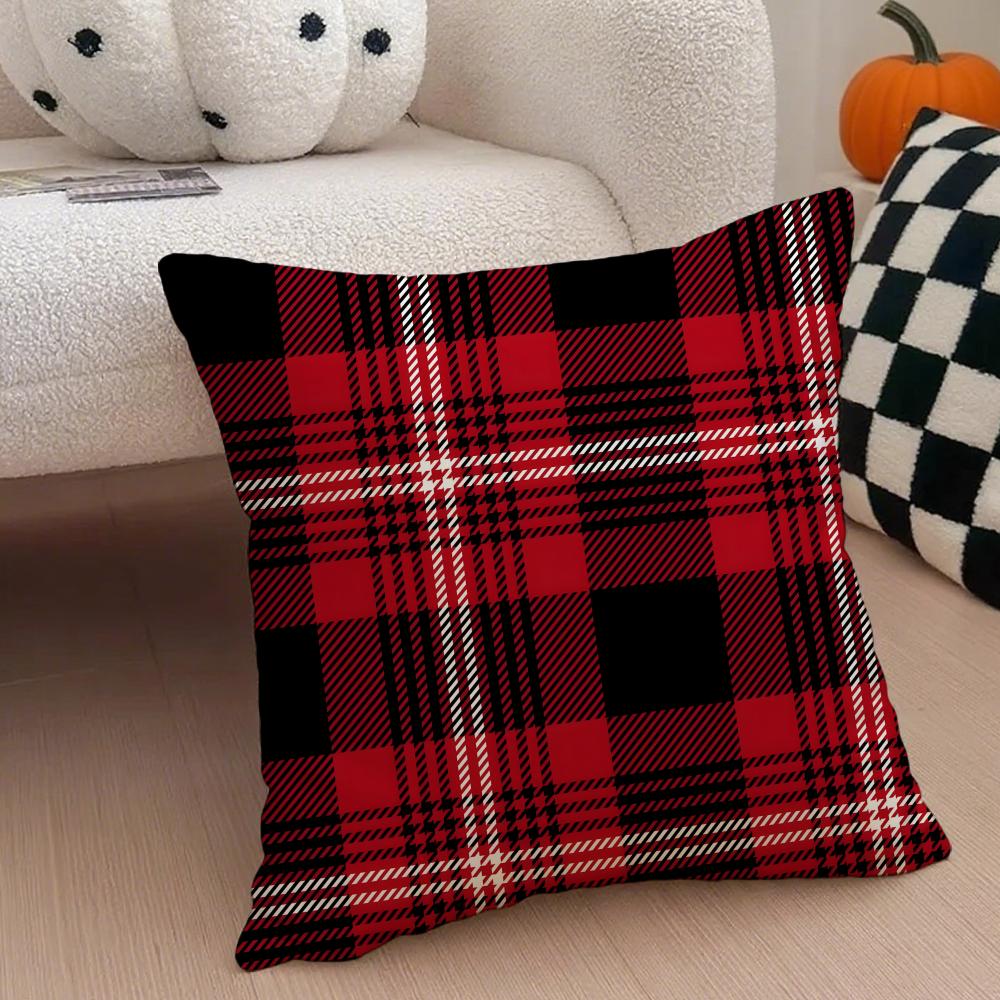 Klasyczny czerwony wzór w kratę Tartan Poszewka na poduszkę Pokrowiec na poduszkę do rzucania Ukryty guzik Trwały poliester Poduszka na krzesło
