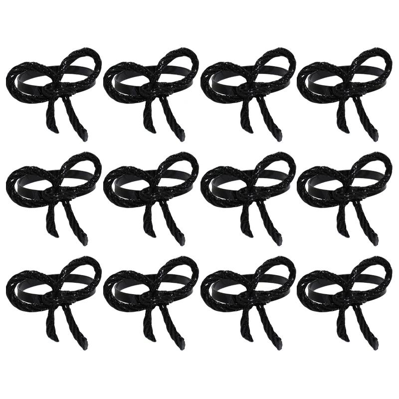 12 SZT Elegancki Pierścień na Serwetki z Kokardą Dekoracja Stołu Weselnego Bożonarodzeniowego Stylowy Dodatek do Jadalni na Imprezę Świąteczną i Uroczystą Kolację