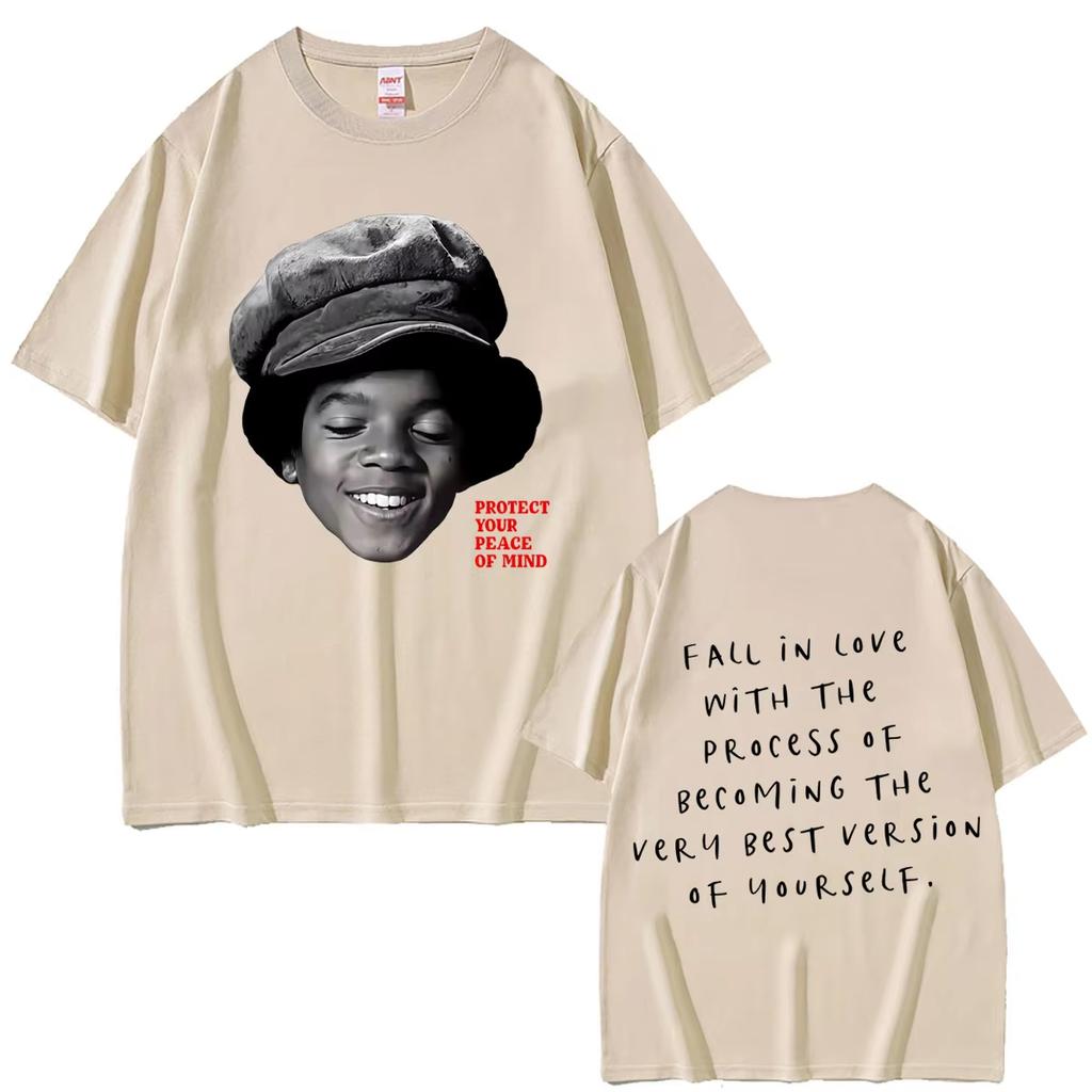 Michael Jackson Childhood Photo Graphic T-shirt Protect Your Peace of Mind T-shirts Men Women Vintag Streetwear Oversized Tshirt
