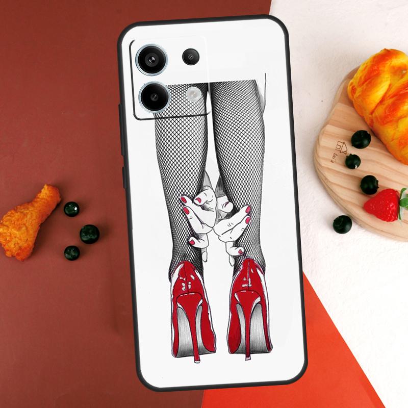 Fashion High Heels Case For Xiaomi Redmi Note 14 Pro 9 10 11 12 13 Pro 10S 11S 12S Redmi 13C 10C 12C 14C Coque