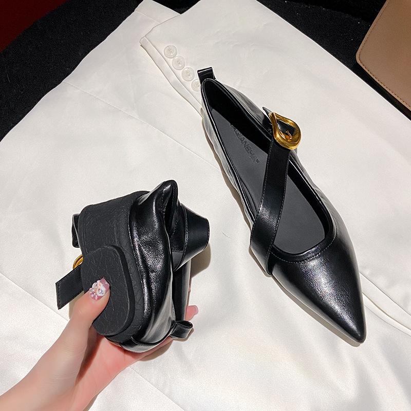 Fashion Mary Jane Shoes Low-heeled Soft-soled Single Shoes Women's New Pointed and Versatile Mary Jane Women's Shoes Large-size Flats