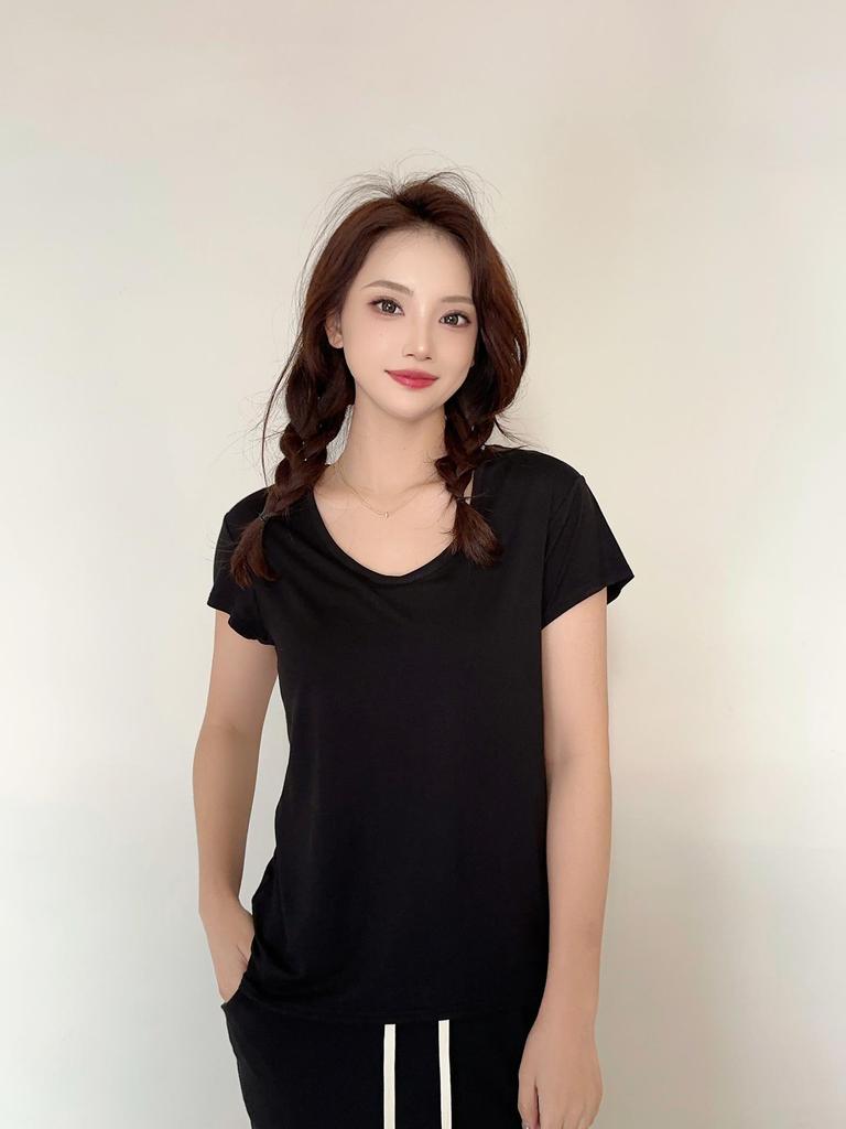 Women's Summer Cotton Crew Neck Short Sleeve Casual Elastic T-Shirt
