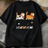 Korean Cute Cats Graphic T-shirt Short-sleeved Shirt Versatile Cartoon Kitten Print Casual Blac