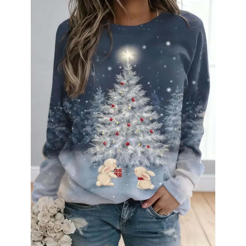 Fashion Women s Crew Neck Long Sleeve 3D Casual Color Printing Casual Long Sleeve Crew Neck T-Shirt S