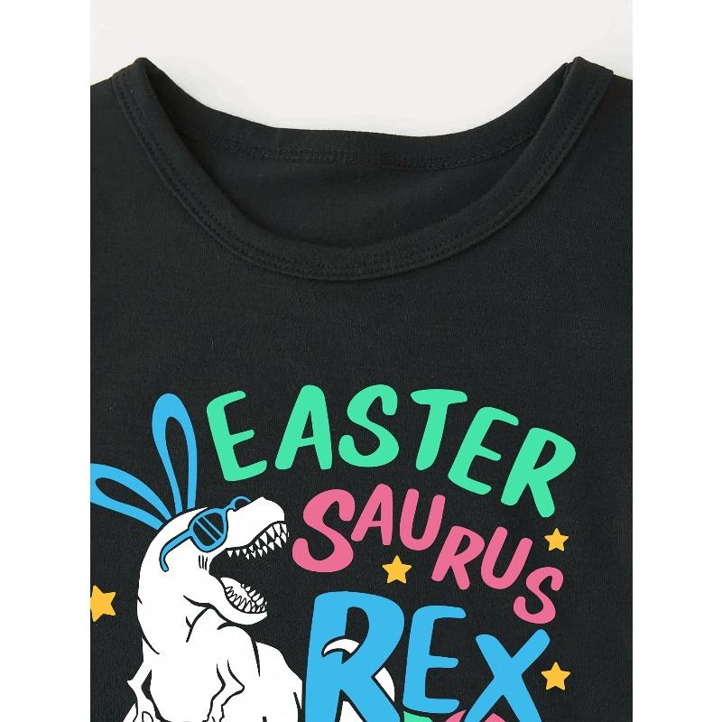 European sizes Easter T-Shirt - Boy Dinosaur Print with Bunny Ears - Trendy And Stylish