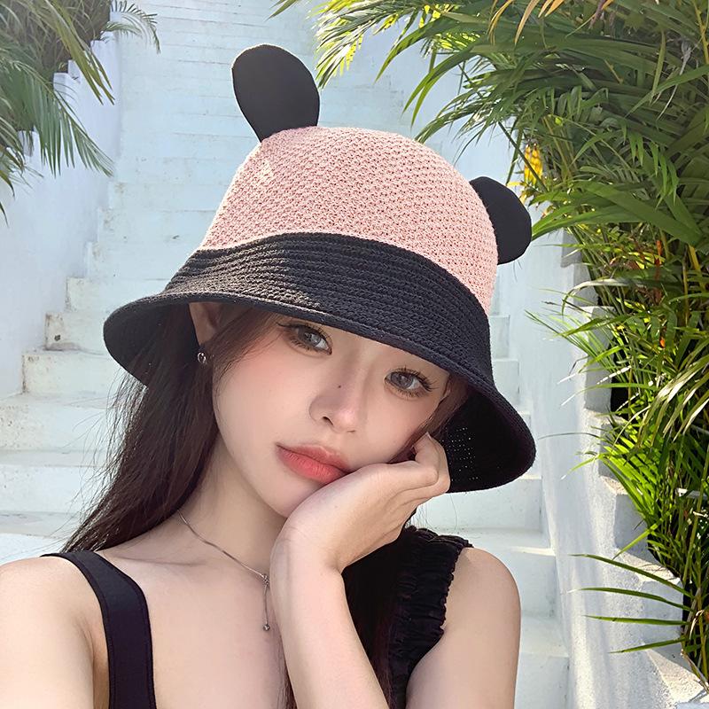 

Весна и осень новая шляпа женская милые ушки сетчатая шляпа-ведро летняя защита от солнца дышащая шляпа от солнца тонкая One Size