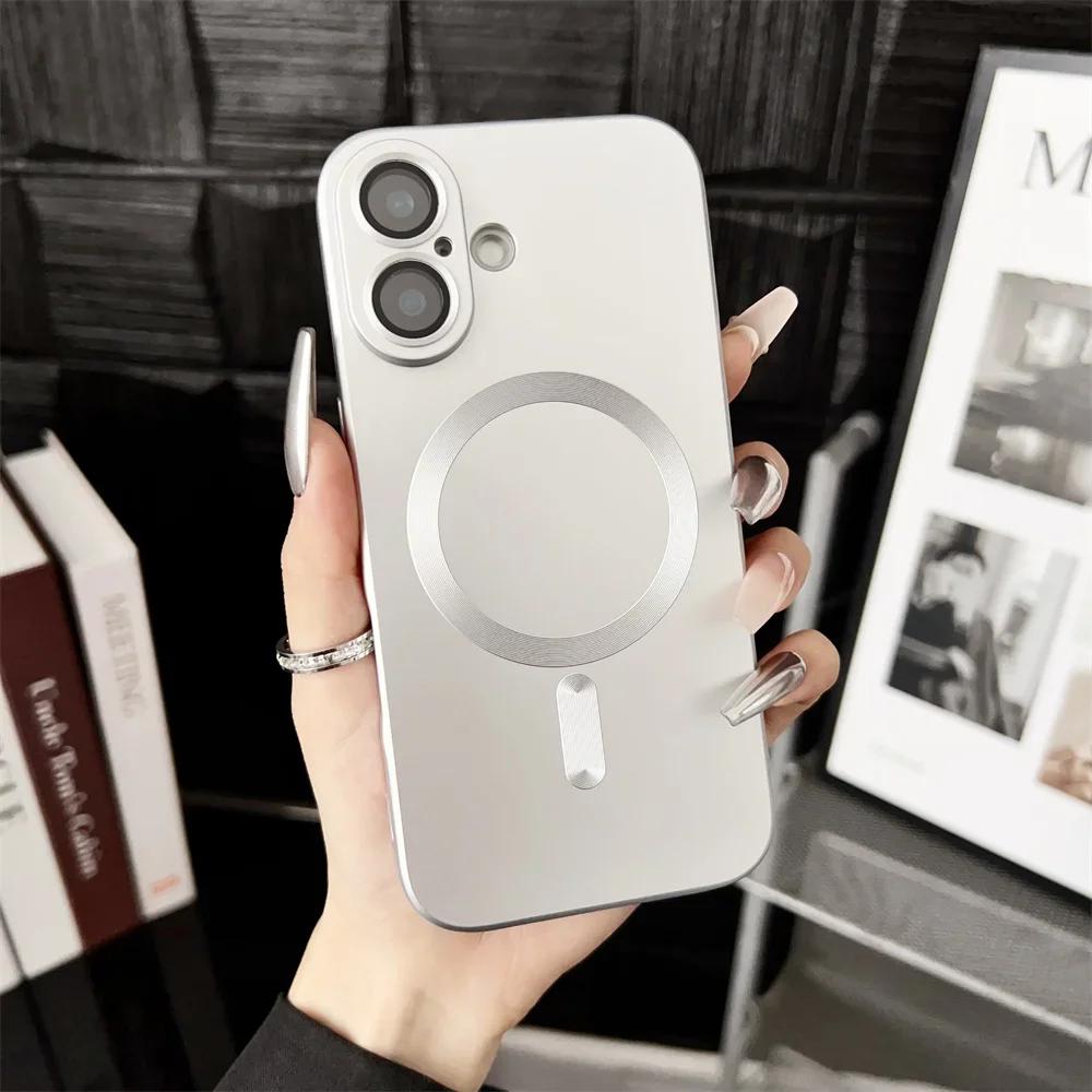 Metallic Matte for Magsafe Armor Case for IPhone 16 Pro Max Plus 15 14 13 Magnetic Wireless Charge Shockproof Phone Cover