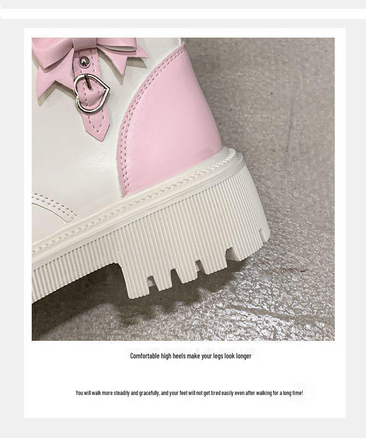 Women's Pink Bow Heart Martin Boots - Trendy 2025 Platform Ankle Boots for Spring & Autumn