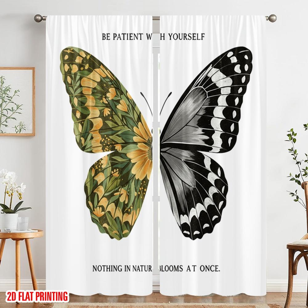 2pcs 2D flat printing Drapes Butterfly Floral Nature Polyester Without Electricity Festive Holiday Use for Outdoor Holiday