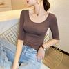 Women's Black Slim-Fit Modal Half-Sleeve Round Neck T-Shirt