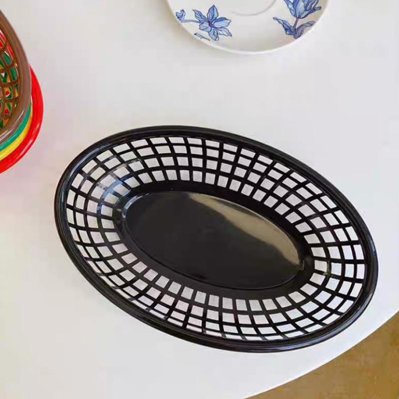 1Pc Storage Basket Retro Style Plastic Colour Desktop Storage Unique Hollow Out Snack Plate Drain Basket