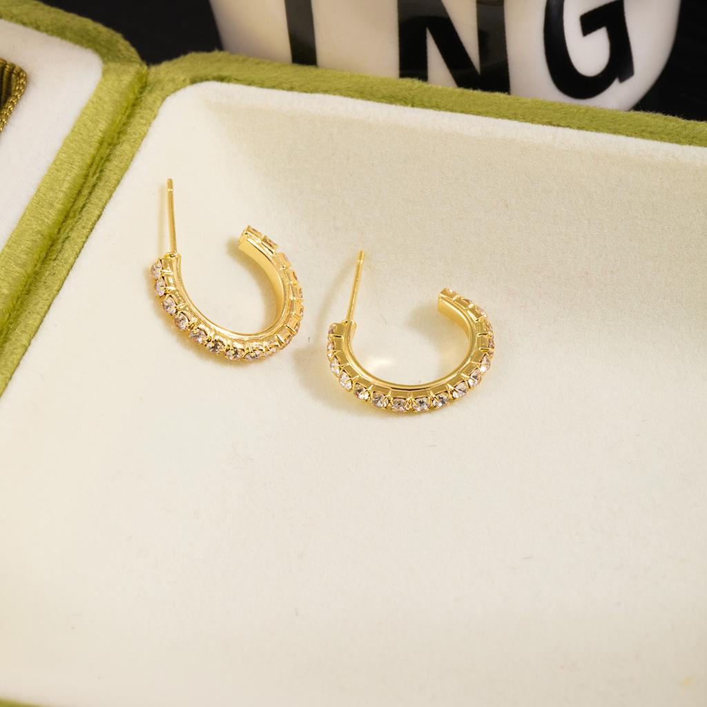 Fashion Light Luxury Temperament Sense Women Super Flash Creative Simple Circle C-Shaped Earrings