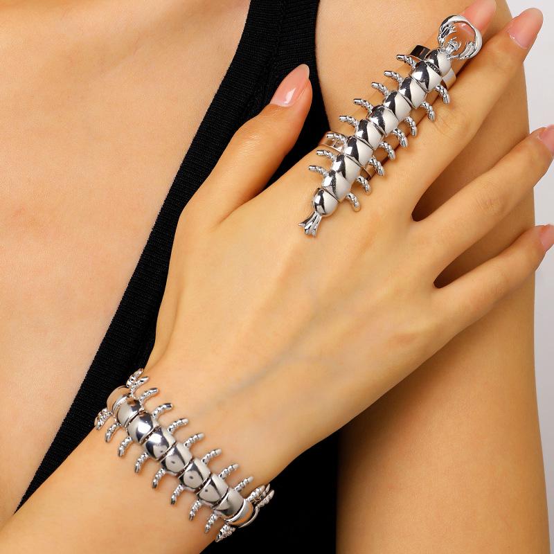2-teiliges kreatives Metall-Durchbruch-Blatt-Armreif- & Ring-Set für Damen
