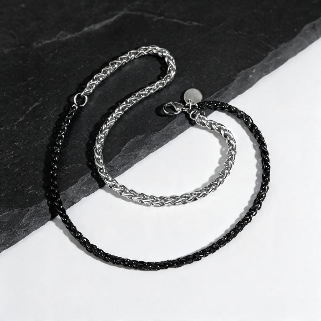 New Black Silver Color Men's Chain Bracelets,Stainless Steel Wheat Chain Wristband,Hip Hop Vintage Jewelry Gift for Him