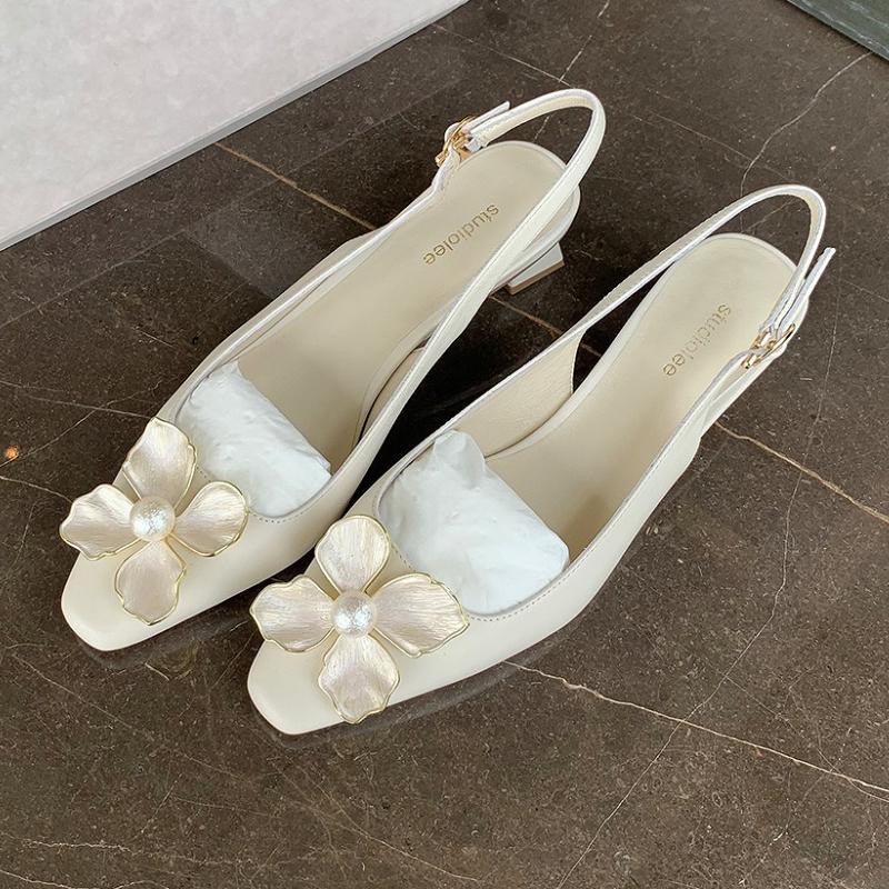 Fashion Elegant String Bead Flower Decoration Brand High Heels Women Sexy Pointy Toe Slingback Designer Shoe Fashion Wedding Bridal Shoe