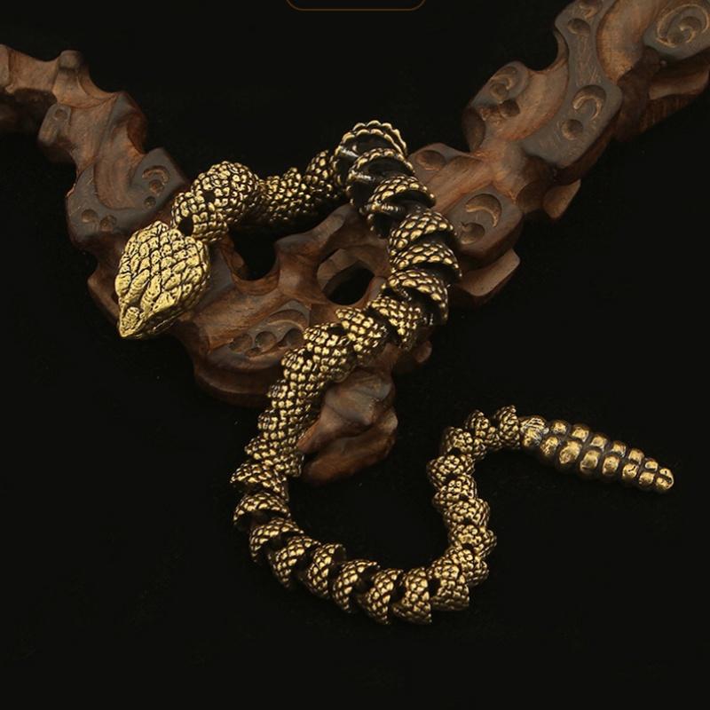 Articulated Movable 34cm Brass Snake Ornament Rattlesnake Sculpture for Home Decor