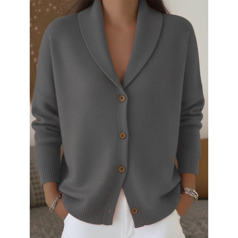 Damen S Strick Cardigan V-Ausschnitt Knopf Langarm Locker Faul Stil Einfarbig Pullover