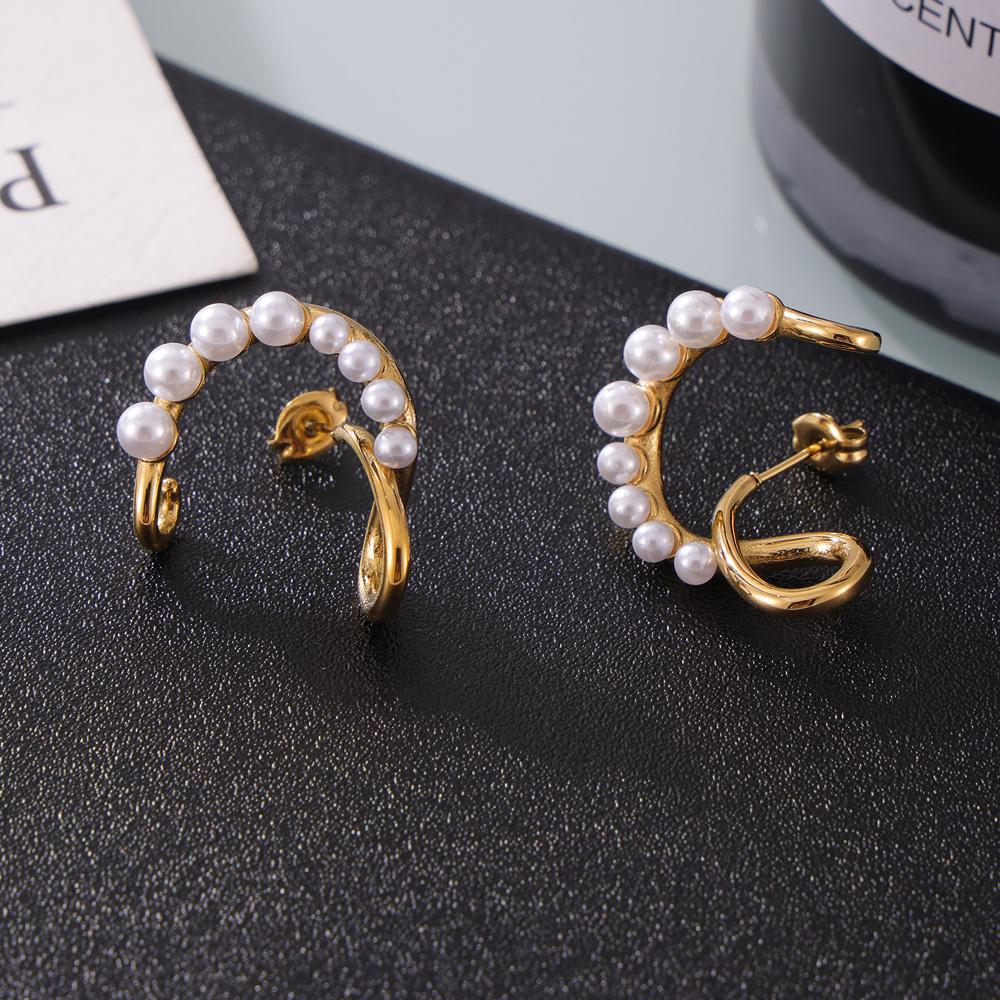 Imitation Zircon Dangle Earrings For Women Stainless Steel Twisted U Shape Drop Earrings Waterproof Wedding Female Zircon
