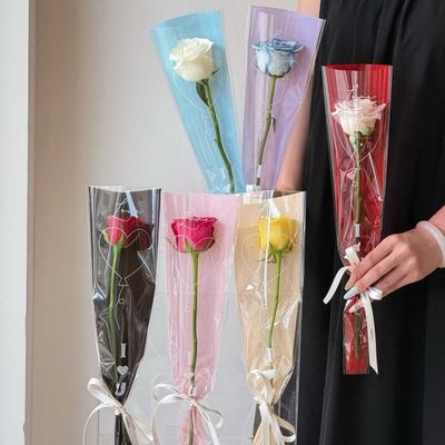 50pcs Heart Flower Wrapping Bag Bouquet Single Flower Flower Packaging Bag Transparent Plastic Rose Packing Sleeve Bag