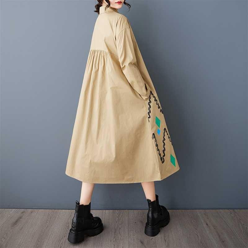 Loose Large Size Printed Splicing Casual Simple Sweetheart Long Sleeve Dresses