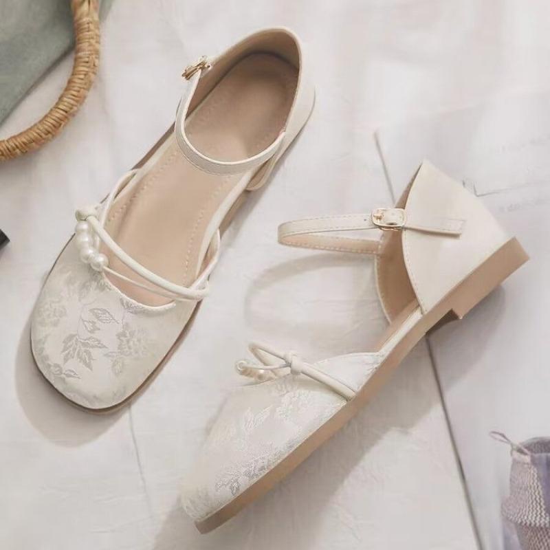 Fashion Low Heel Sandals Summer New Bao Head Round Head Shallow Mouth Fabric Soft Sole Anti-slip Wear-resistant Flat Shoes