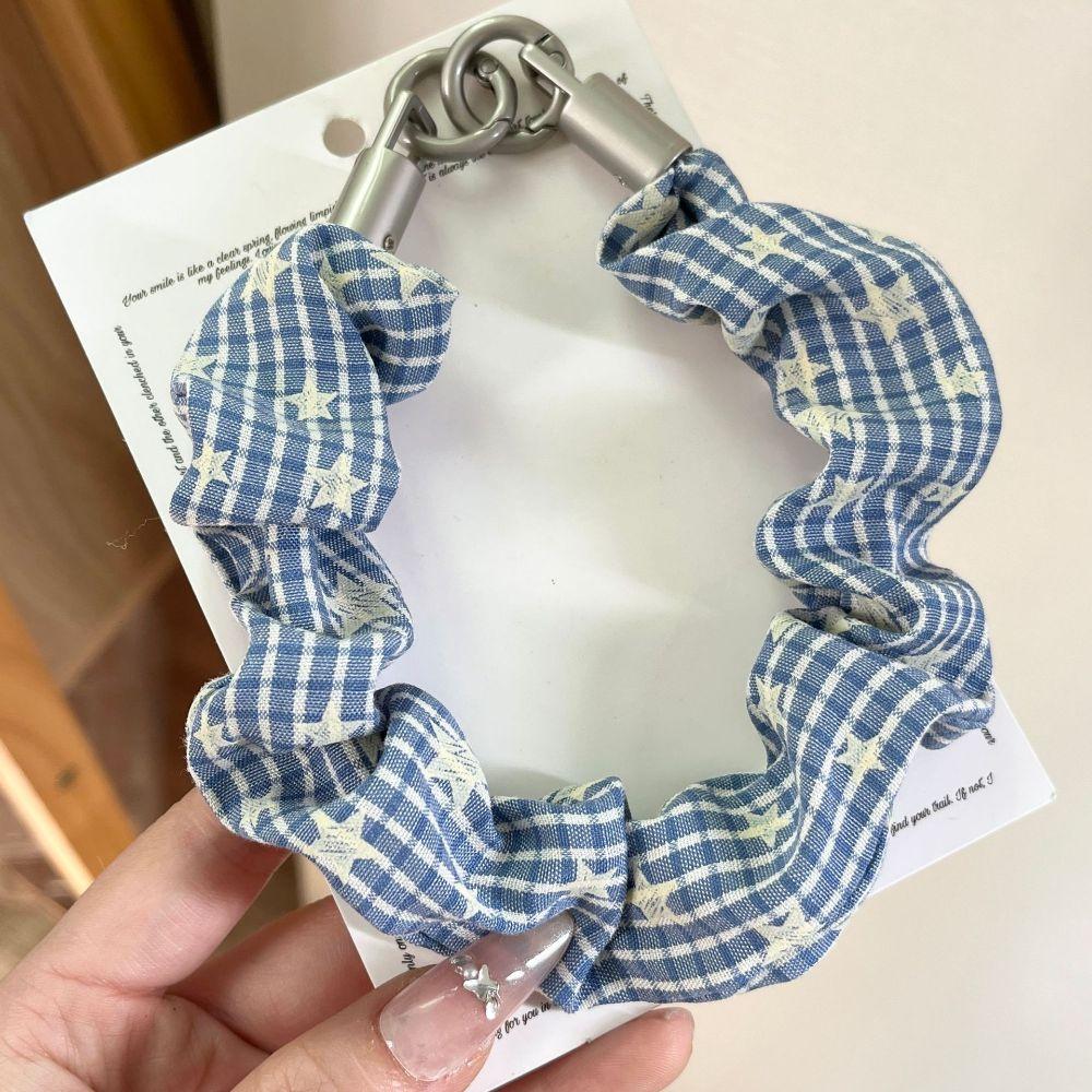 Anti-lost Stretchable Phone Lanyard Plaid Keychain Bag Pendant Scrunchie Phone Wrist Strap Women