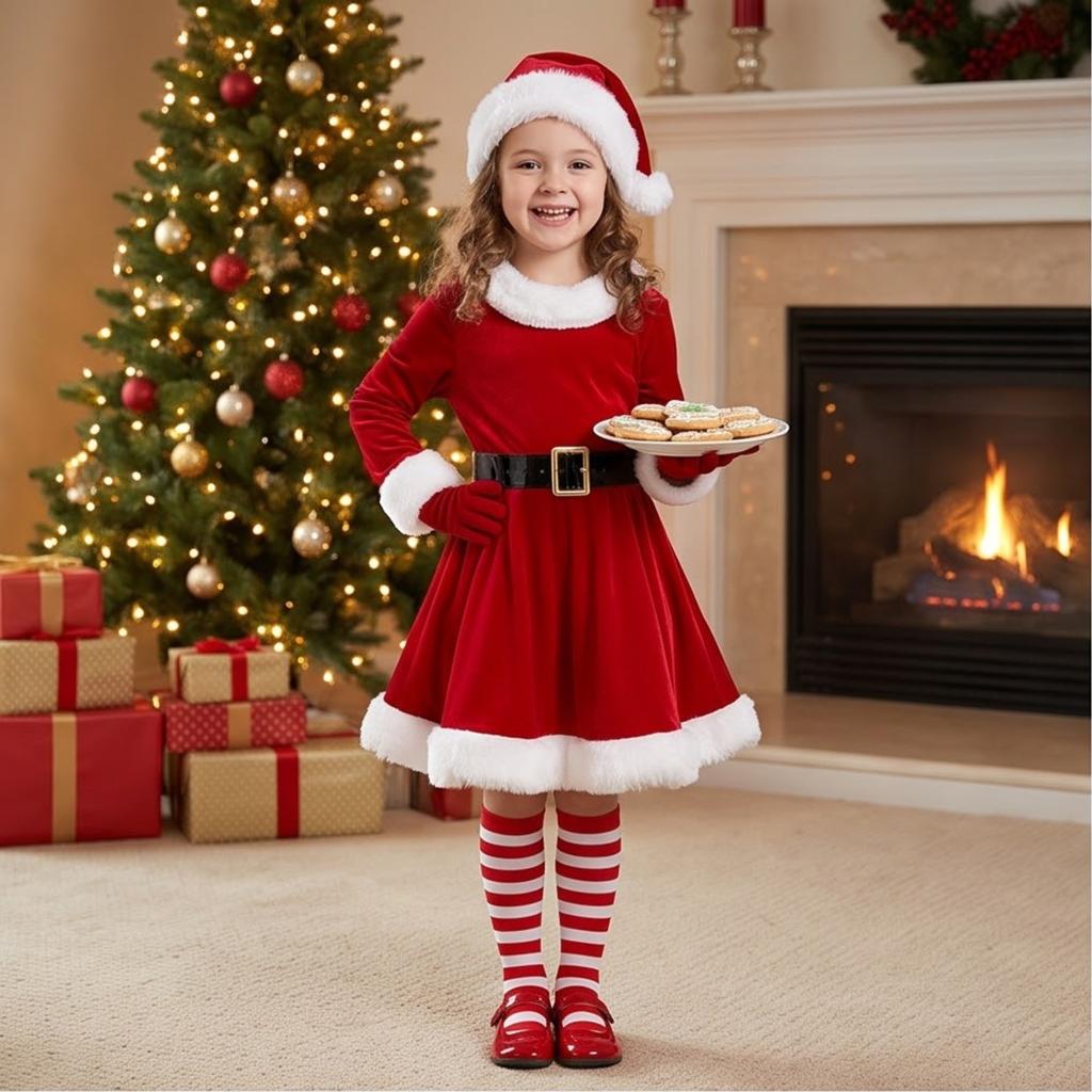 Girls Christmas Dress Set for Holiday Party and Gift Giving