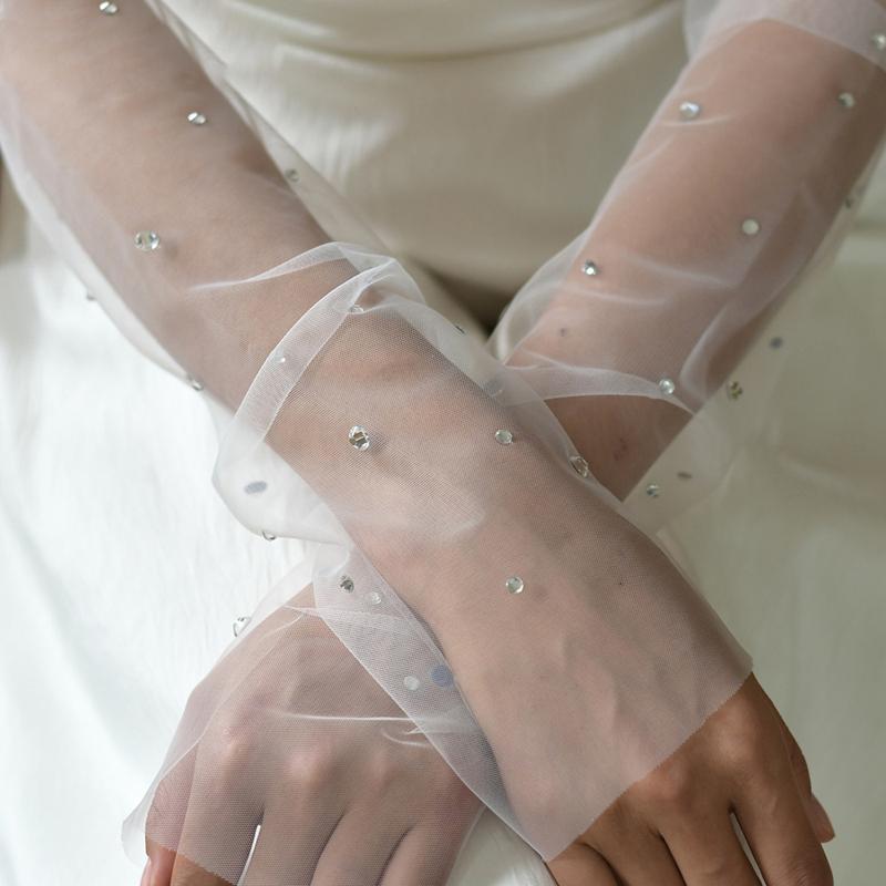Elegant Long Arm Sleeve Detachable White Mesh Bridal Wedding Dress Tulle Gloves Party Decoration Fingerless Gloves