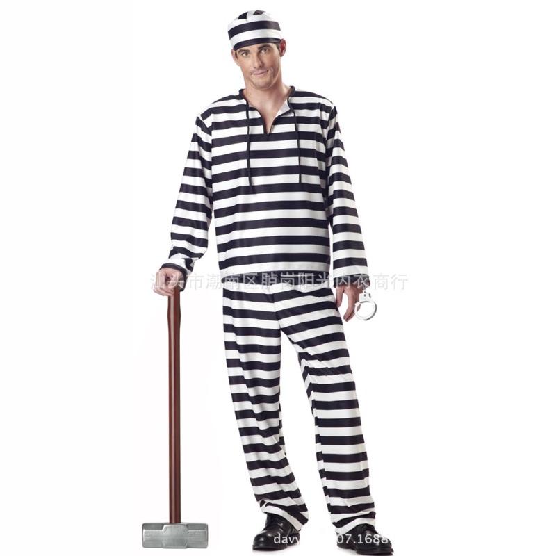 Halloween Prisoner Cosplay Costume Men's and Women's Uniform Suit Zombie Suit Black and White Striped Suit