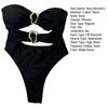 Sexy Monokini Off Shoulder Bandeau Hollow Design Solid Color One-piece Swimsuit with Irregular Metal Rings Vacation Wear
