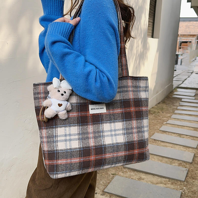 Große Kapazität Unordentlichkeitstasche Wollkaromuster Schulter Tragetasche