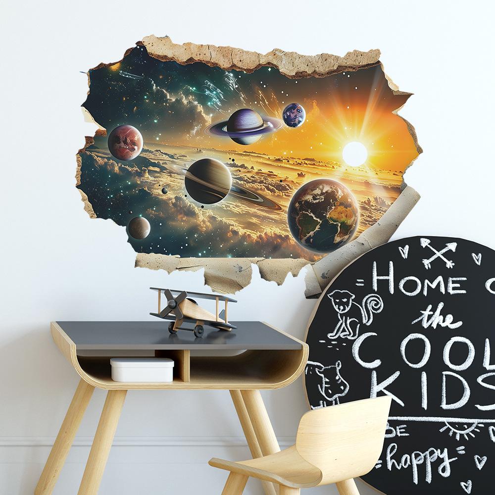 Fun-L075 Broken Wall Planet Universe Bedroom Living Room Background Landscaping Decorative Wall Stickers