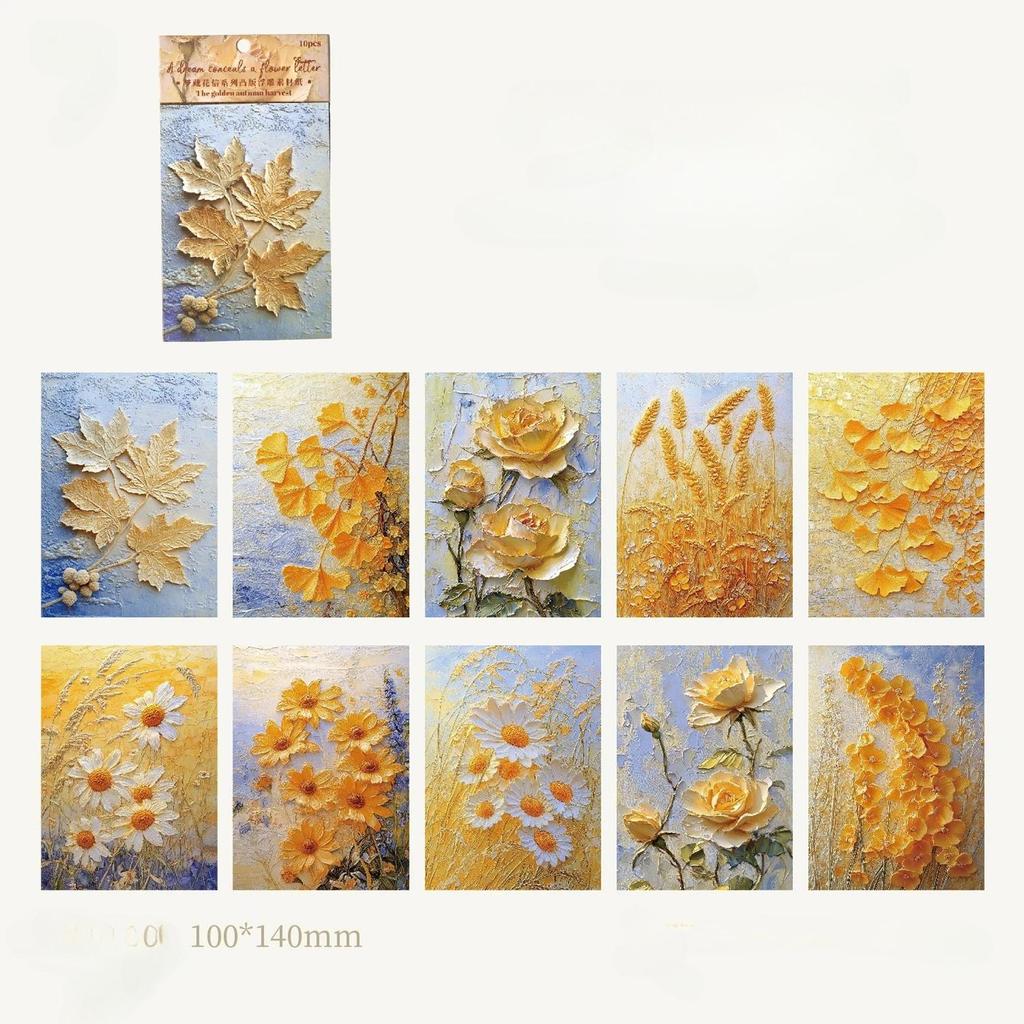 10pcs Relief Aesthetic Flowers Materials Paper DIY Scrapbooking Junk Journal Collage Photo Album Retro Background Paper