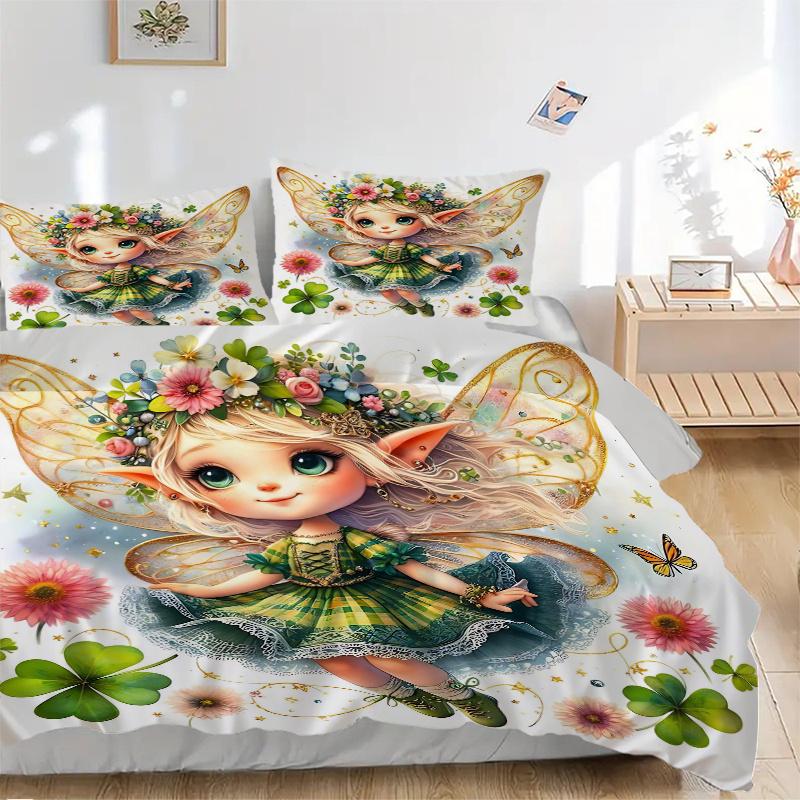 3pcs Lovely Tinker Bell Printed Quilt Set Soft and Comfortable Quilt Cover for Bedroom, Guest Room Bedding Set B058