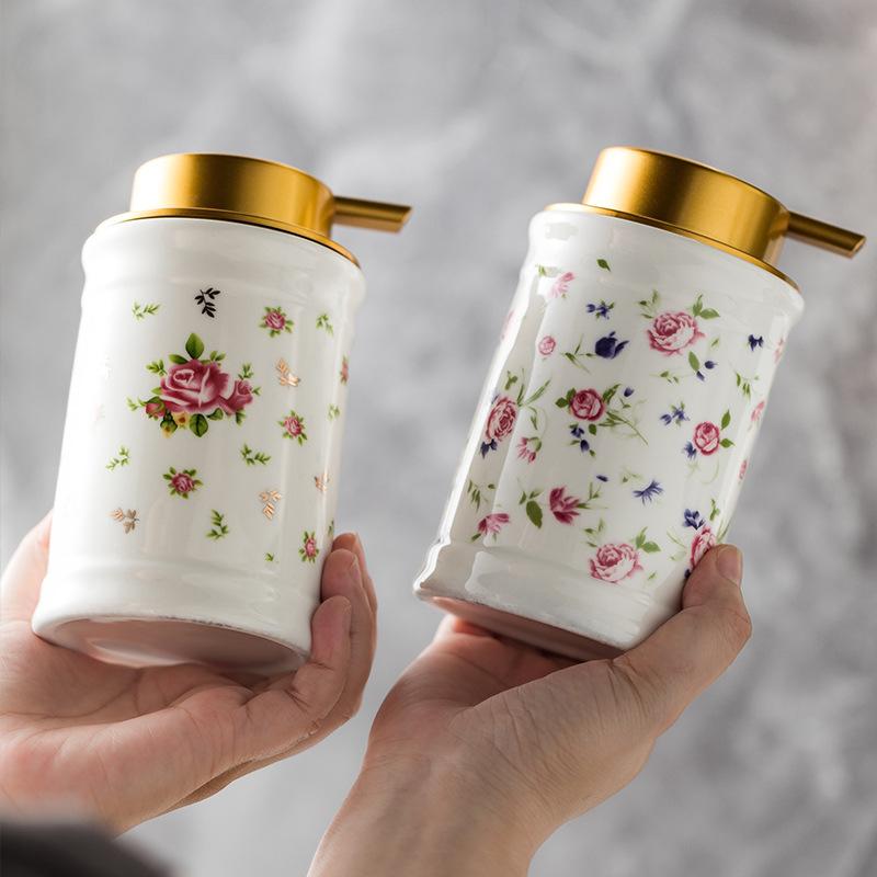 320ML European Style Ceramic Lotion Bottle Simple Marbled Soap Dispenser Household Shampoo Makeup Remover Water Storage Bottle