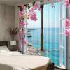2 Pcs Seaside flower scenery print curtains,suitable for bedroom,living room kitchen decoration,home decoration,window decor